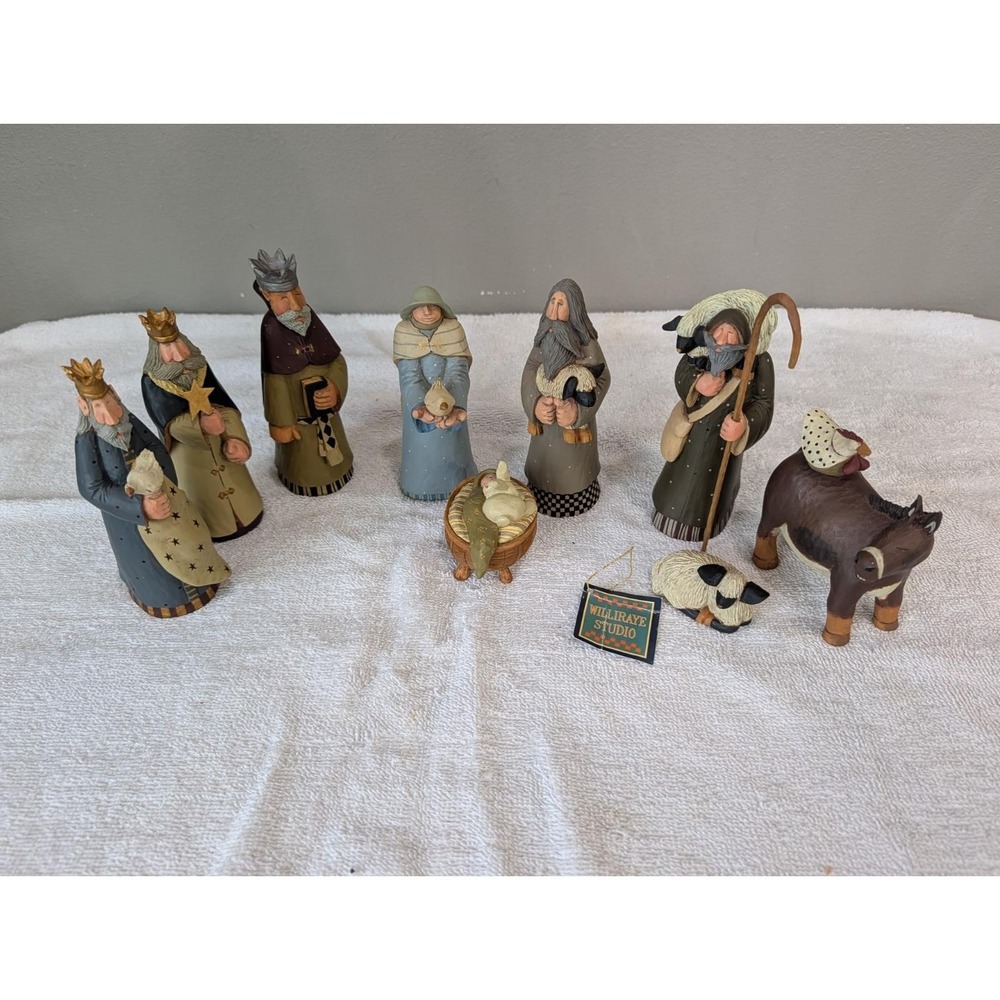 Williraye Studio Manger Nativity Set 3 Wise Men Shepherd Donkey Sheep Jesus Mary